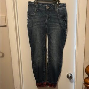 Maurices Blue Cropped Ankle Jeans with Plaid Lining